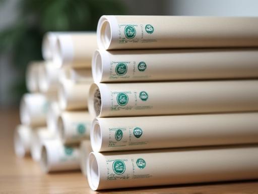 Primo piano di rotoli di carta ecologica con certificazione FSC